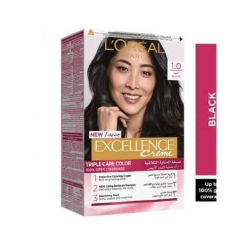 L'Oreal Excellence Cream Triple Care Color - 1.0 Black - (72ml+48ml+12ml+60ml)