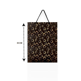 Black Gift Bag With Golden Squares - Medium Size